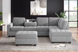 Sectional Sofa with Reversible Chaise, L Shaped  Couch Set with Storage Ottoman and Two Cup Holders for Living Room