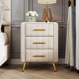 Beige Upholstered Wooden Nightstand with 3 Drawers