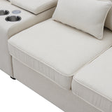 Upholstered Sofa with Console, 2 Cupholders and 2 USB Ports