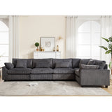 Dark Grey Oversized Modular Sectional Sofa Corduroy Upholstered