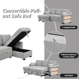 Pull Out Sleeper Sofa L-Shaped Couch Convertible Sofa Bed with Storage Chaise, Storage Racks and USB Ports