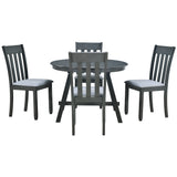 5-Piece Wood Dining Table Set Round Extendable Dining Table with 4 Dining Chairs