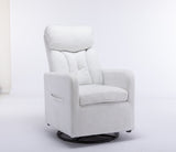 White Fabric Swivel Rocking Chair Gilder Chair With Pocket,White