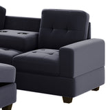 Sectional Sofa with Reversible Chaise, L Shaped Couch Set with Storage Ottoman and Two Cup Holders for Living Room