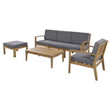 6 Piece Acacia Wood Frame Patio Sectional Sofa Set with Coffee Table and Removable Cushion for Garden Backyard Patio and Poolside(Grey)