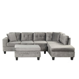 Sectional Sofa with Storage Ottoman, L-Shape Couch with 2 Pillows and Cup Holder,