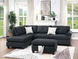 Contemporary 3-pcs Sectional Sofa Ash Black Polyfiber Cushion Sofa Chaise Ottoman Reversible Couch Pillows