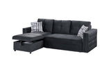 Pull Out Black Velvet Convertible Sectional Sofa