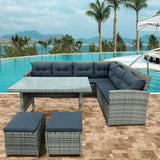 6-Piece Patio Furniture Set Outdoor Sectional Sofa with Glass Table, Ottomans for Pool, Backyard, Lawn (Gray)