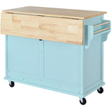 Kitchen Cart with Rubber wood Drop-Leaf Countertop