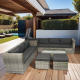 8 Piece Patio Sectional Wicker Rattan Outdoor Furniture Sofa Set with One Storage Box Under Seat and Cushion Box Grey wicker + Black Cushion + Clear Glass Top