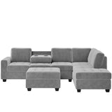 Sectional Sofa with Reversible Chaise, L Shaped  Couch Set with Storage Ottoman and Two Cup Holders for Living Room