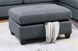 3-pcs Sectional Sofa Blue Grey Polyfiber Cushion Sofa Chaise Ottoman Reversible Couch Pillows