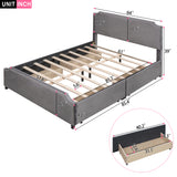 Queen Upholstered Platform Bed and 4 Drawers