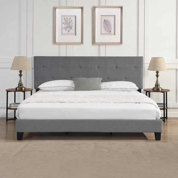 King Size Upholstered Platform Bed Frame with Button Tuft