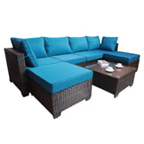 Outdoor Garden Patio Furniture 7-Piece PE Rattan Wicker Cushioned Sofa Sets  and Coffee Table, patio furniture set;outdoor couch;outdoor couch patio furniture;outdoor sofa;patio couch