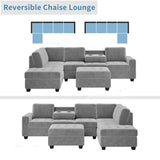 Sectional Sofa with Reversible Chaise, L Shaped  Couch Set with Storage Ottoman and Two Cup Holders for Living Room