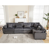 Dark Grey Oversized Modular Sectional Sofa Corduroy Upholstered