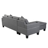 Sofa Set for Living Room with L Shape Chaise Lounge, cup holder - grey