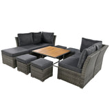 10 Piece Outdoor Conversation Set, CoffeeTable with Ottomans, Solid wood coffee table