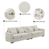 Upholstered Sofa with Console, 2 Cupholders and 2 USB Ports