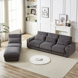 Corduroy Sofa with Cup Holder Super Large L-Shaped Sofa, Movable Footrest, Four Waist Pillows And Four Back Cushion, With USB Port And Type-C Port