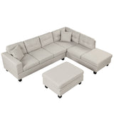 Sectional Sofa with Storage Ottoman, L-Shape Couch with 2 Pillows and Cup Holder,Sectional Sofa with Reversible Chaise for Living Room,Light Gray