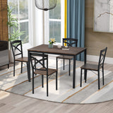 5-Piece Industrial Wooden Dining Set with Metal Frame and 4 Ergonomic Chairs