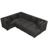 Sectional Sofa Pull out Sofa Bed with Two USB Ports, Two Power Sockets, Three Back Pillows and a Storage Chaise for Living Room, Black