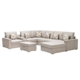 Beige Linen Fabric 8Pc Reversible Sectional Sofa