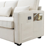 Upholstered Sofa with Console, 2 Cupholders and 2 USB Ports