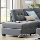 Sectional Sofa with Reversible Chaise Lounge, L-Shaped Couch with Storage Ottoman and Cup Holders