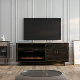 Devine 83 Inch Electric Fireplace TV Console, for TVs up to 95 inches, Charcoal-Brown Finish