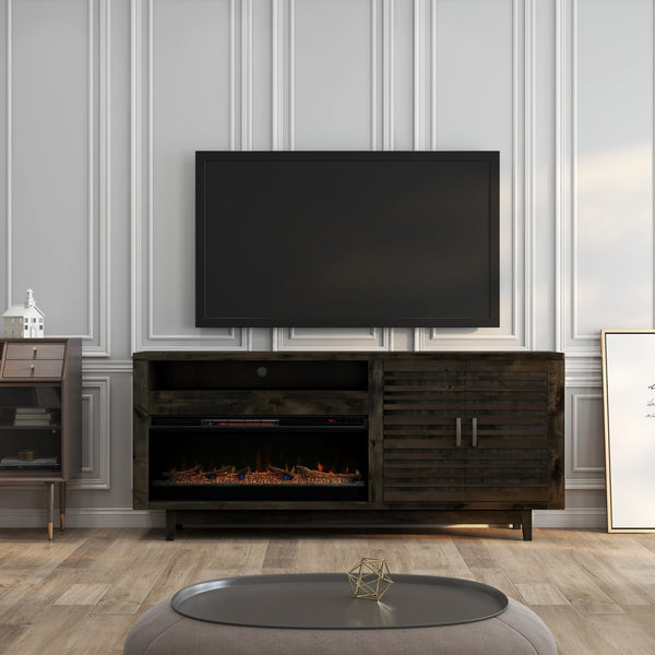 Devine 83 Inch Electric Fireplace TV Console, for TVs up to 95 inches, Charcoal-Brown Finish