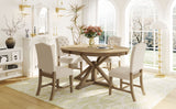 Natural Wood Style Dining Table Set with 4 Upholstered Chairs