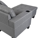 Sofa Set for Living Room with L Shape Chaise Lounge, cup holder - grey