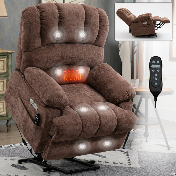 High Back Large Size Chenille Power Lift Recliner Chair with Vibration Massage and Lumbar