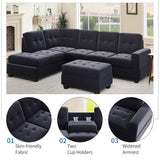 Sectional Sofa with Reversible Chaise, L Shaped Couch Set with Storage Ottoman and Two Cup Holders for Living Room