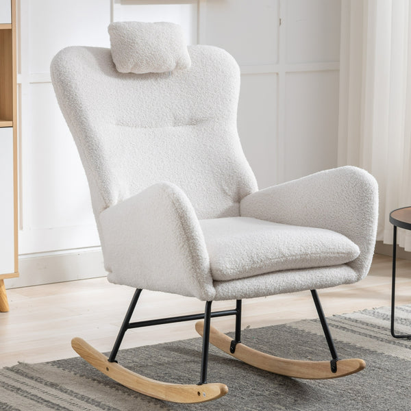 White Rocking Chair with Pocket Soft  Fabric