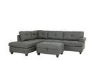 3-pcs Sectional Sofa Blue Grey Polyfiber Cushion Sofa Chaise Ottoman Reversible Couch Pillows