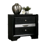 Contemporary Nightstand Black Finish Silver Accents