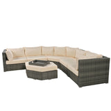 6 Piece Outdoor Conversation Set All Weather Wicker Sectional Sofa with Ottoman and Cushions and Small Trays