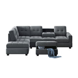 Sectional Sofa with Reversible Chaise Lounge, L-Shaped Couch with Storage Ottoman and Cup Holders