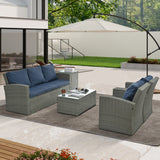 Patio Furniture, Outdoor Furniture, Seasonal PE Wicker Furniture,5 Set Wicker Furniture With Tempered Glass Table Top