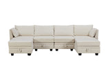 U-Shape Modular Sectional Sofa, Convertible Sofa Bed with Reversible Chaise for Living Room, Storage Seat