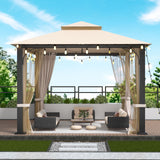 10*10 FT Softtop Metal Gazebo with Mosquito Net&Sunshade Curtains,Sturdy Heavy Duty Double Roof Canopy,Galvanized Steel Design Outdoor Tent,Suitable for Gardens,Patio,Backyard