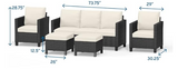 5 Piece Patio Furniture Wicker Conversation Set, Black / Off White