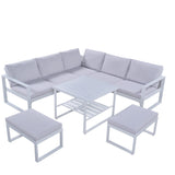 Industrial Style Outdoor Sofa Combination Set With 2 Love Sofa,1 Single Sofa,1 Table,2 Bench