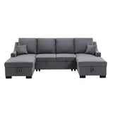 Grey Upholstered Sleeper Sectional Sofa with Double Storage Spaces