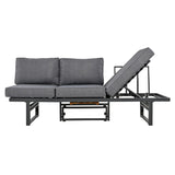 3-Piece Modern Multi-Functional Outdoor Sectional Sofa Set with Height-adjustable Seating and Coffee Table for Patio, Garden and Backyard (Grey)